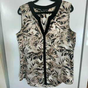 TANGO MANGO sleeveless blouse floral fern black and tan SIZE LARGE